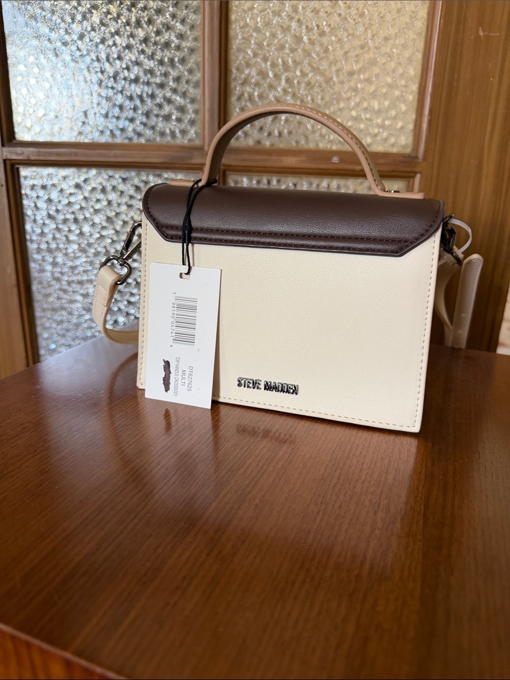 NWT Steve Madden Tricolor Top-Handle Satchel - Cream, Brown & Tan - Picture 2 of 3